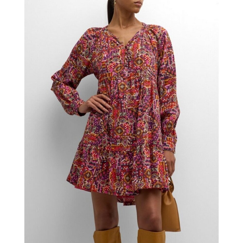 💕XIRENA💕 Lilith Tiered Mini Dress ~ Kaleidoscope Print Large L NWT